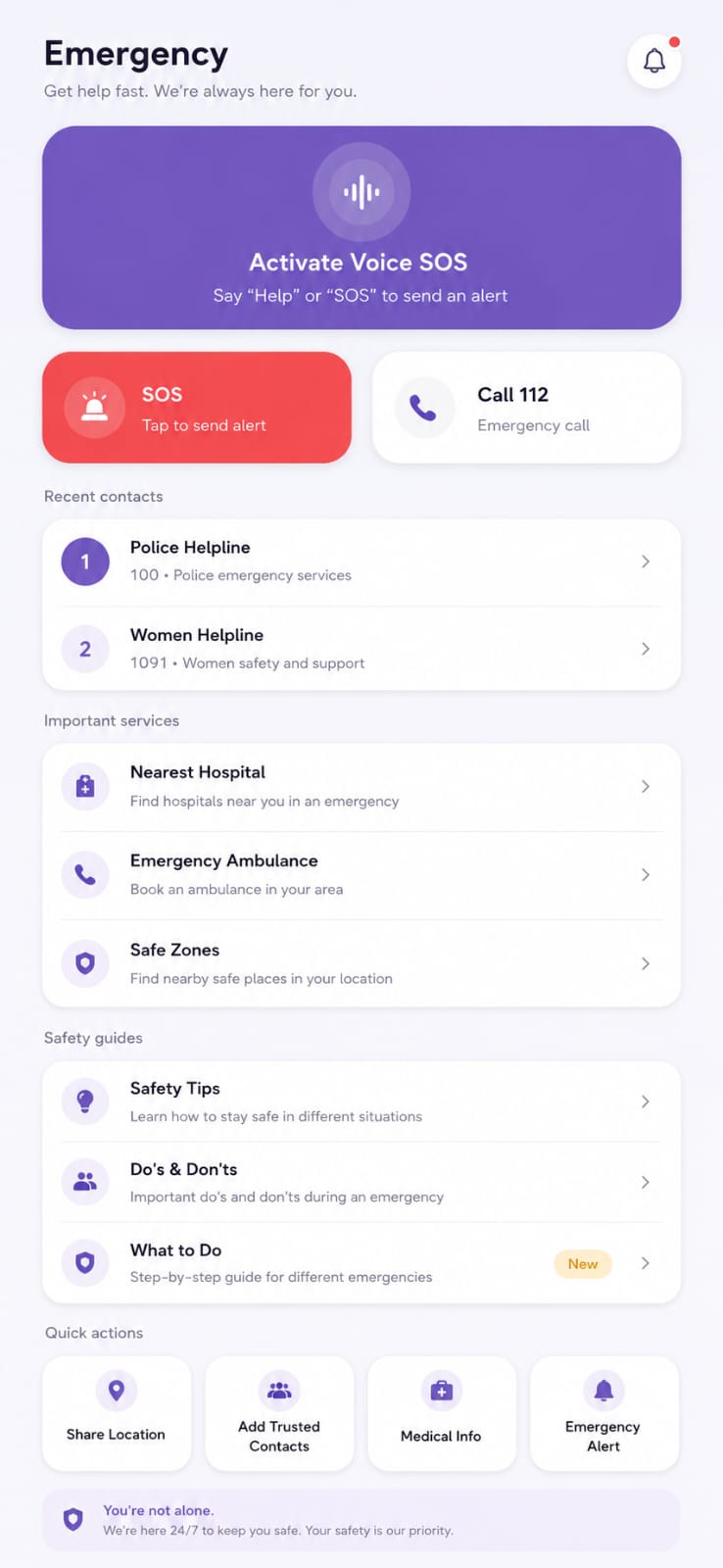 ORBII Voice SOS and emergency screen