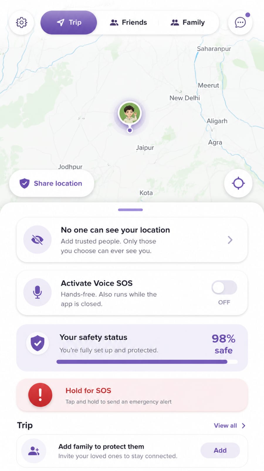 ORBII live map and trusted circle